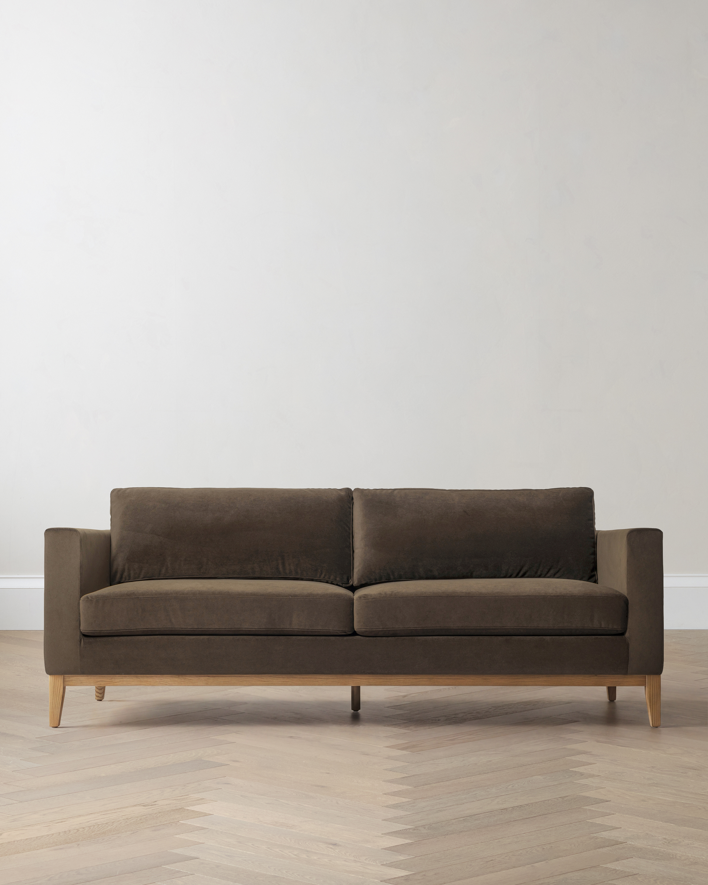 Performance Velvet Sofa with Solid Oak Base