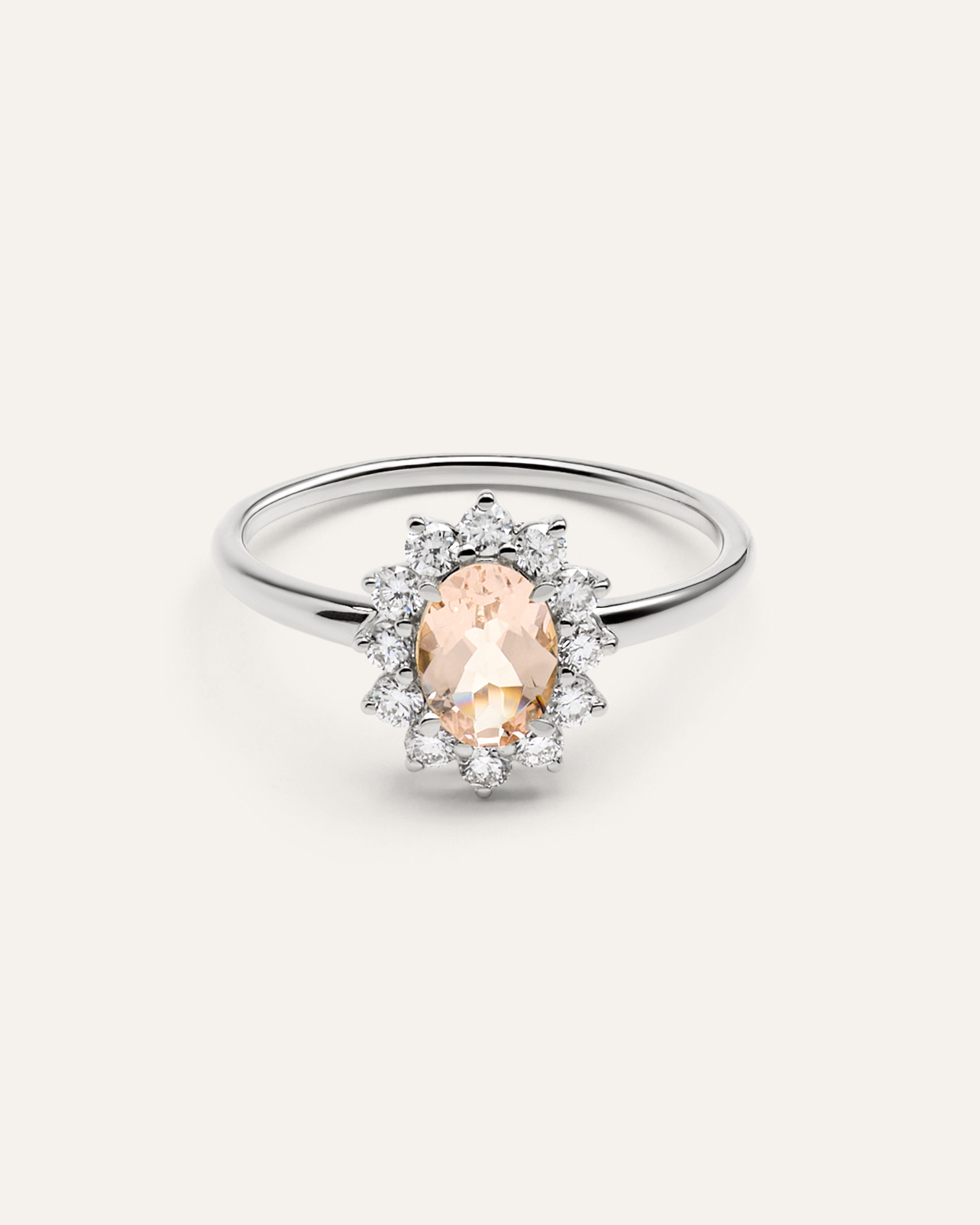 14K Gold Lab Grown Diamond and Morganite Halo Ring