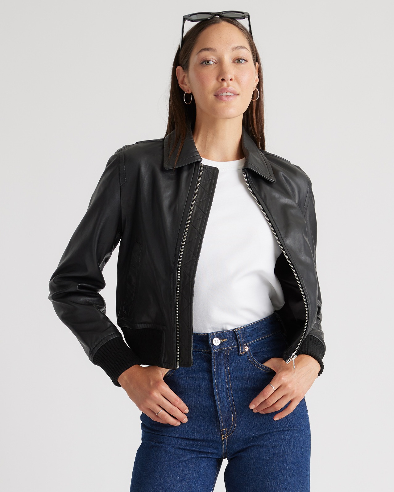 100% Washed Leather Bomber Jacket