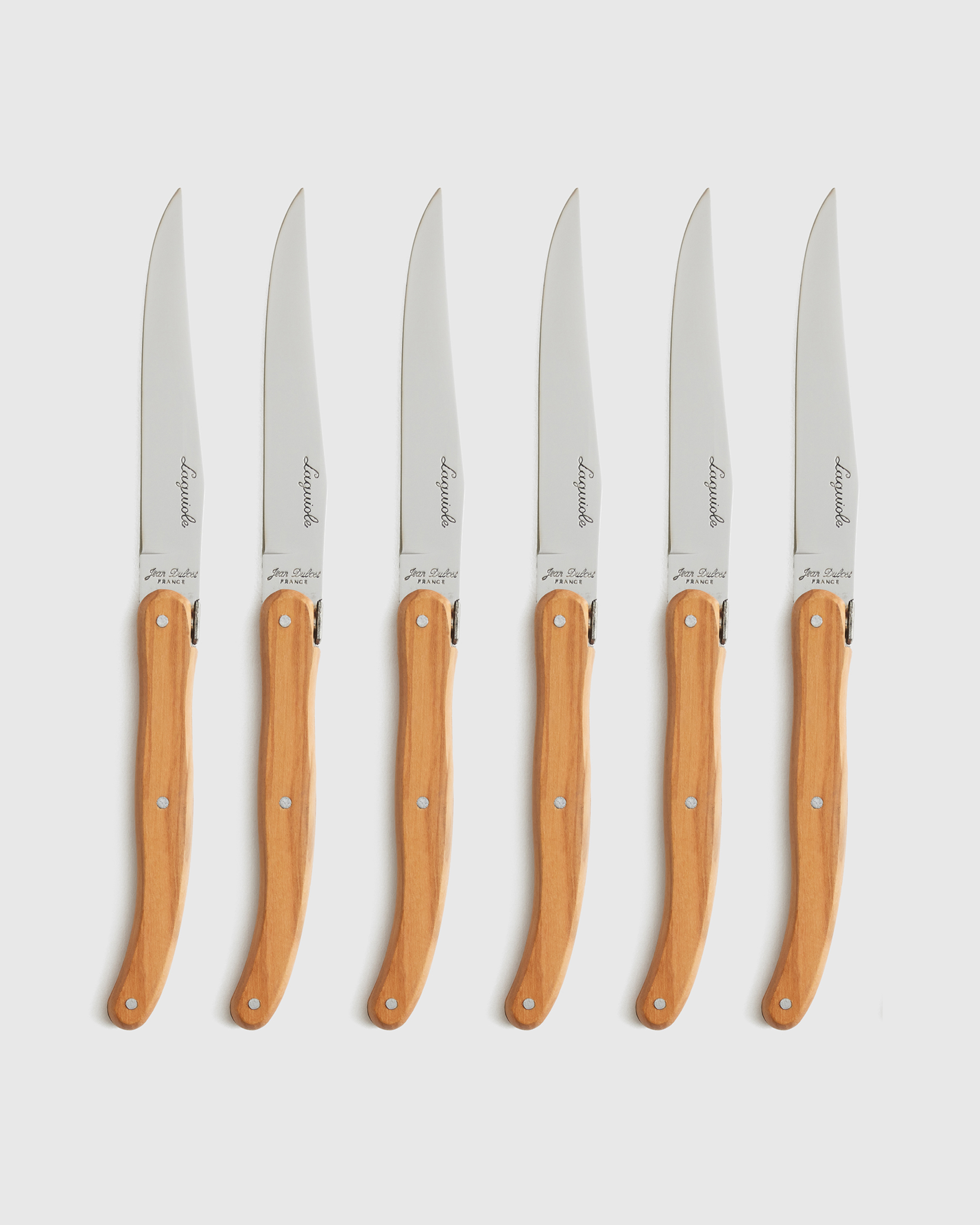 Jean Dubost Laguiole Olivewood Steak Knives, Set of 6