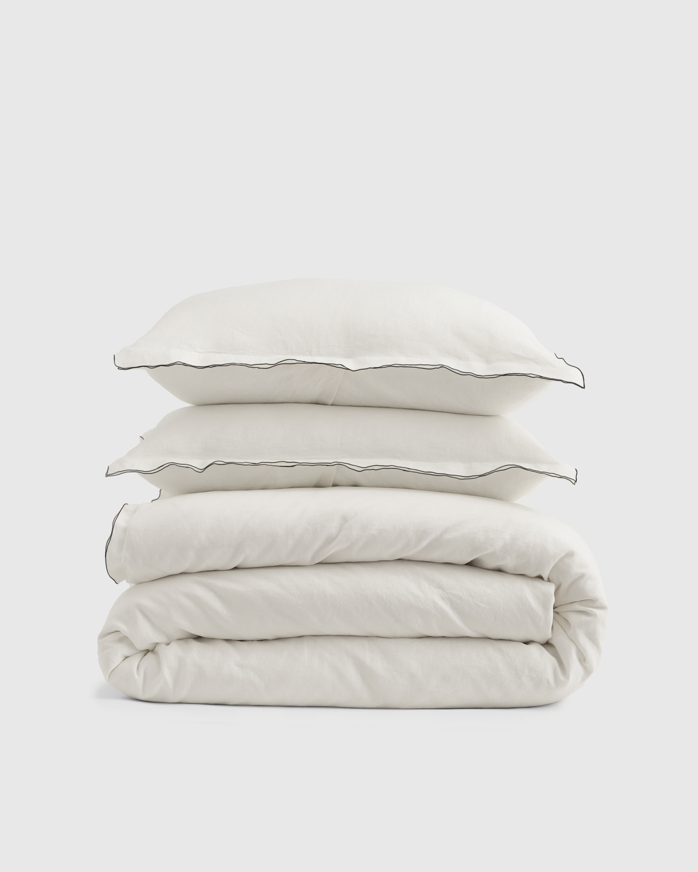 European Linen Double Embroidered Edge Duvet Cover Set