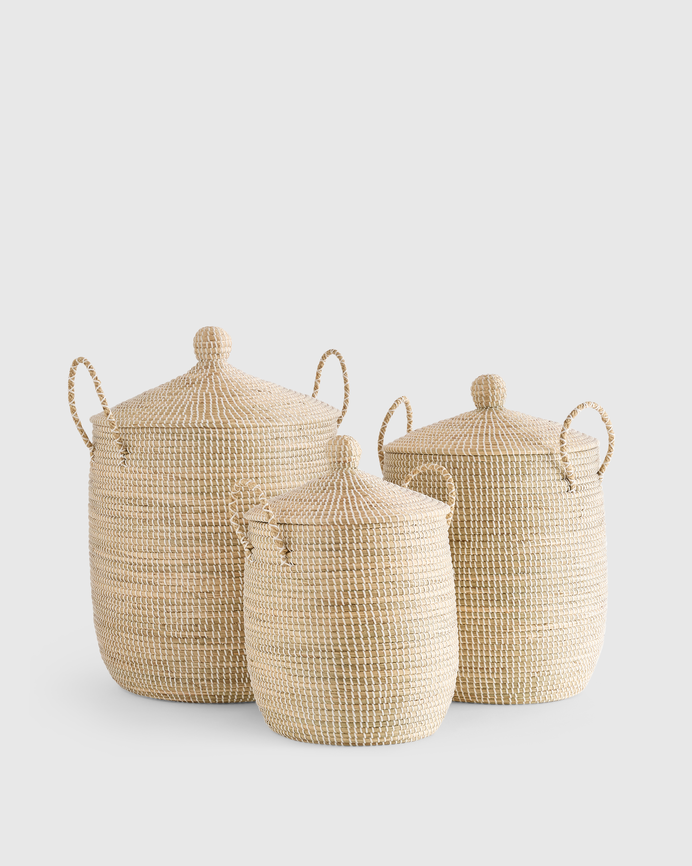 Handwoven Seagrass Lidded Storage Baskets (Set of 3)