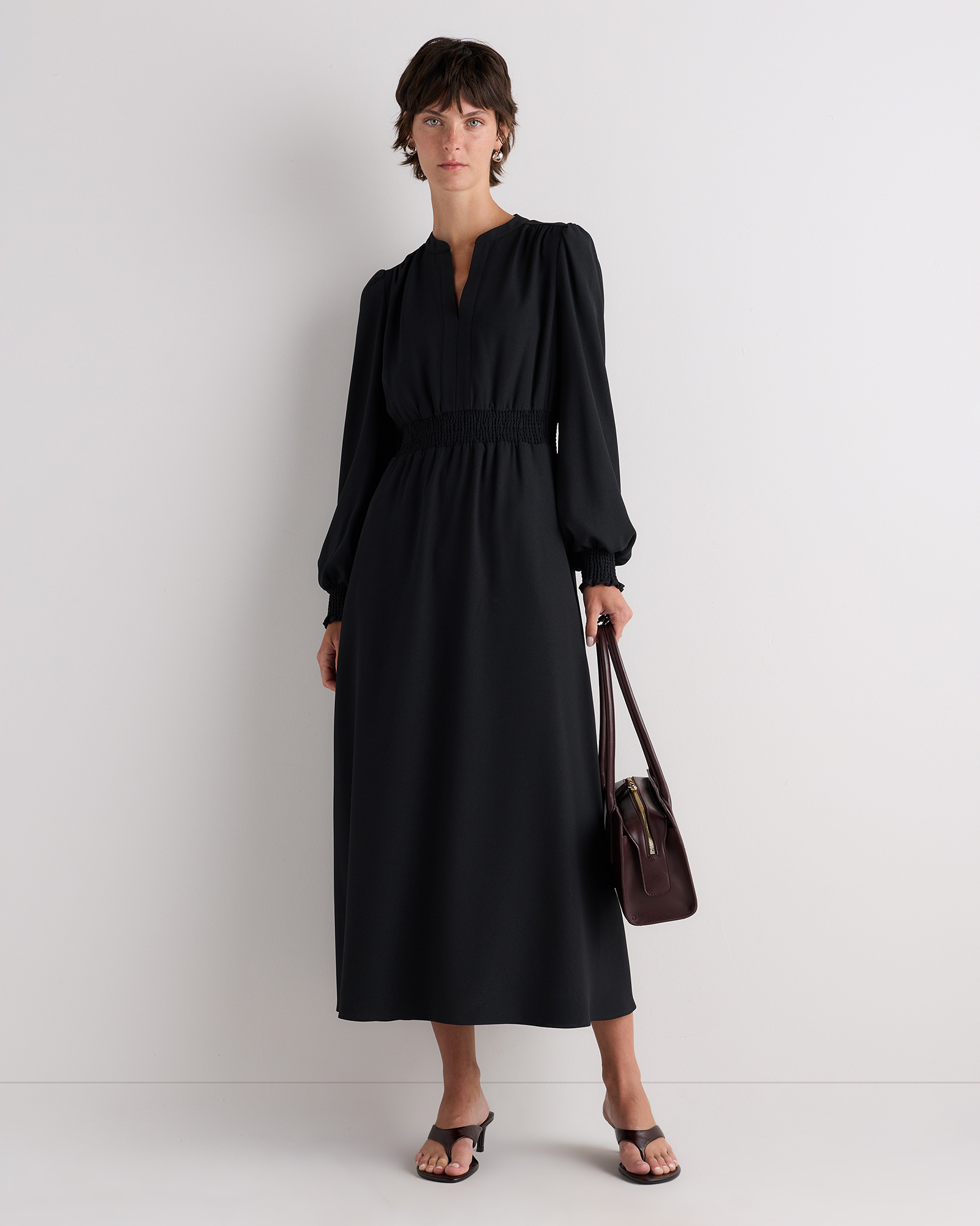 Matte Crepe Long Sleeve Midi Dress