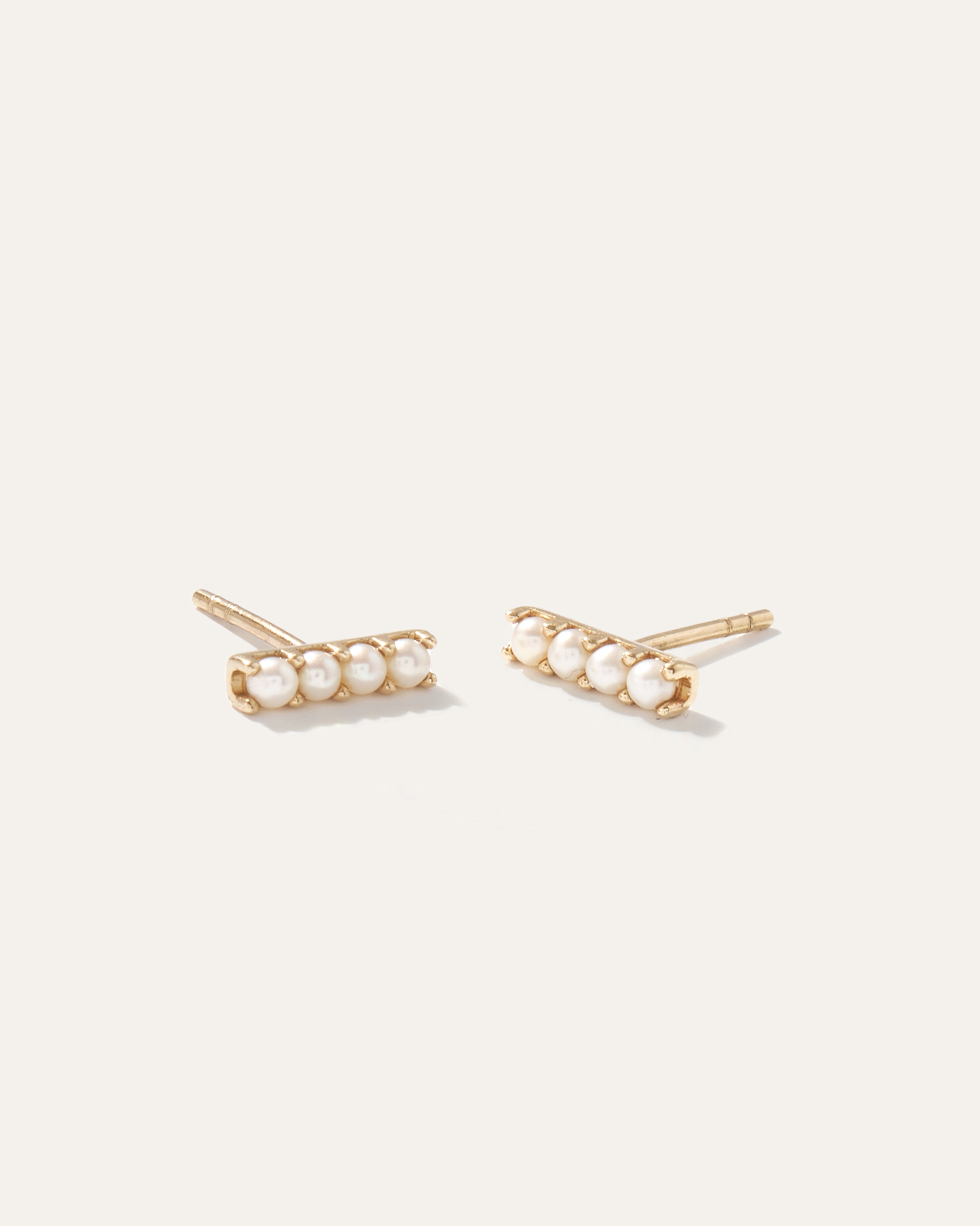14K Gold Freshwater Pearl Mini Bar Studs