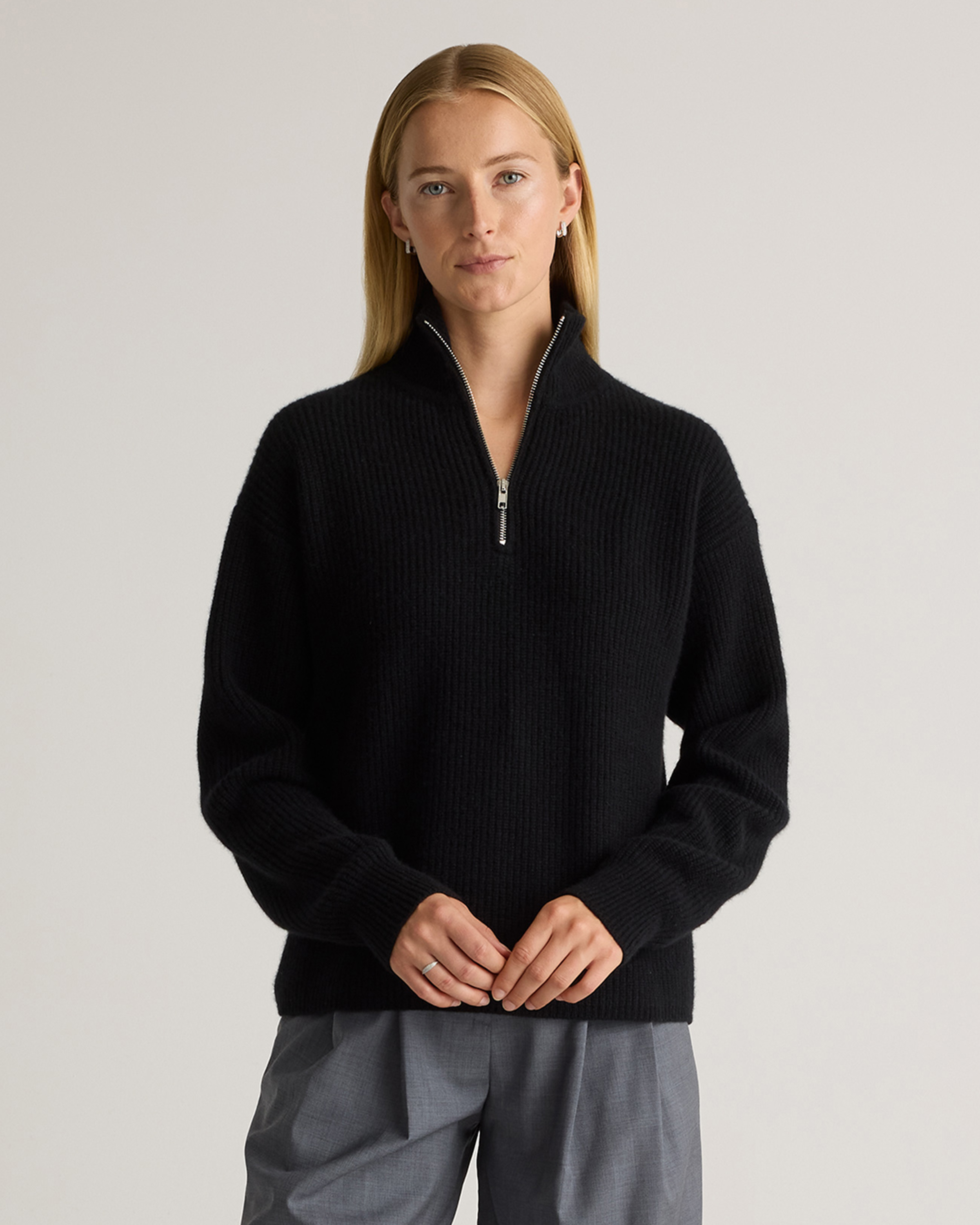 Mongolian Cashmere Fisherman Quarter Zip Sweater