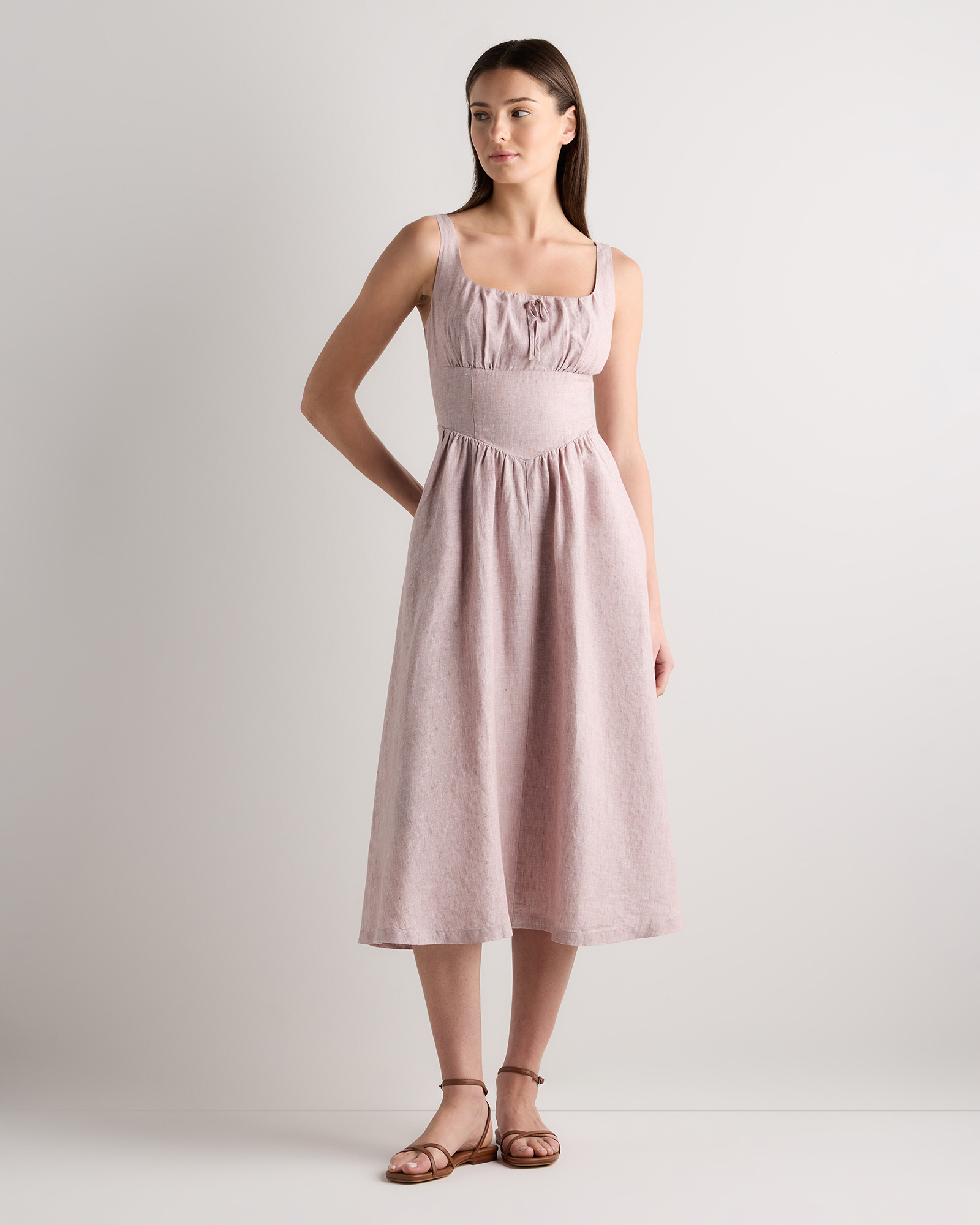 100% European Linen Corset Midi Dress