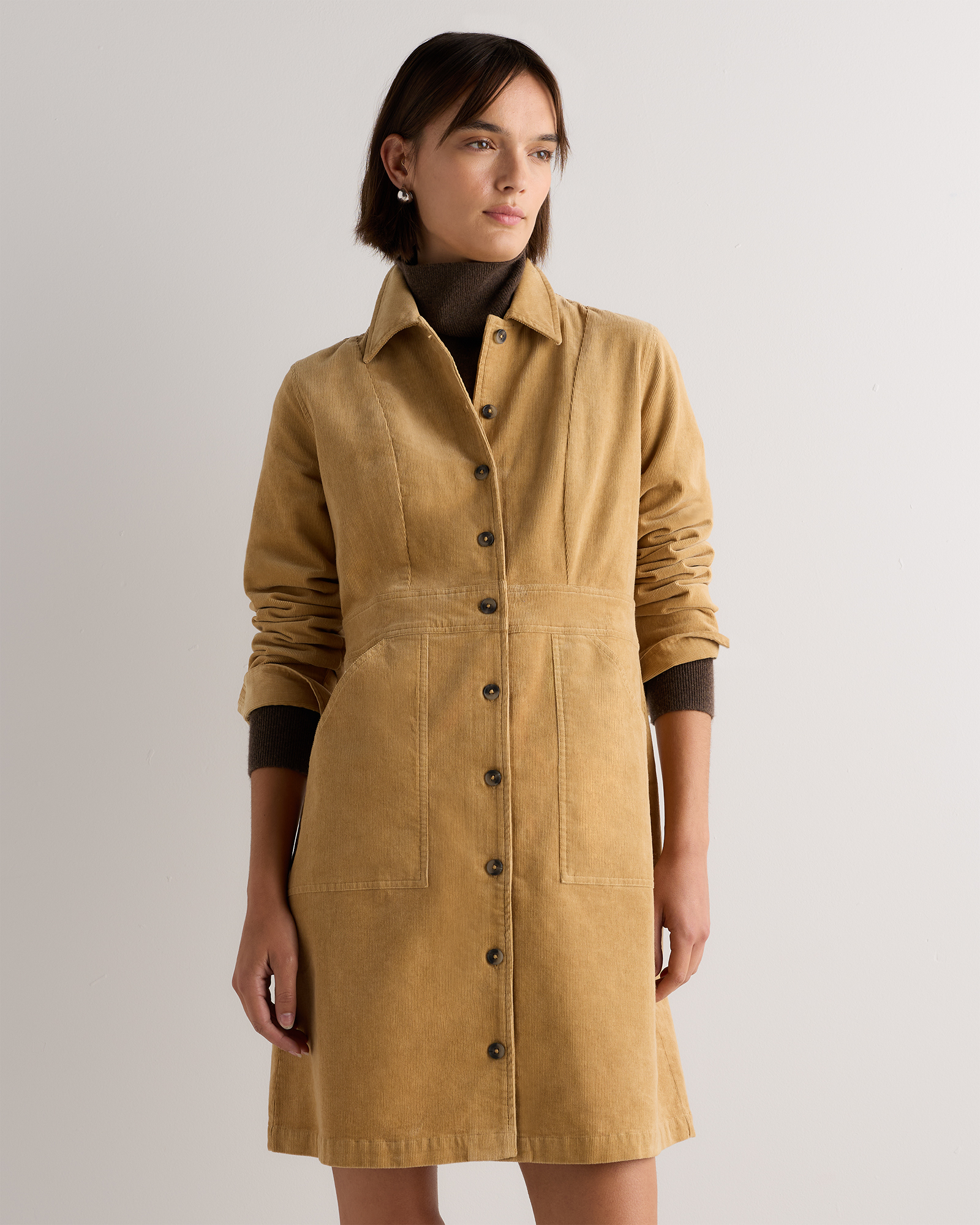 Organic Stretch Corduroy Mini Shirt Dress