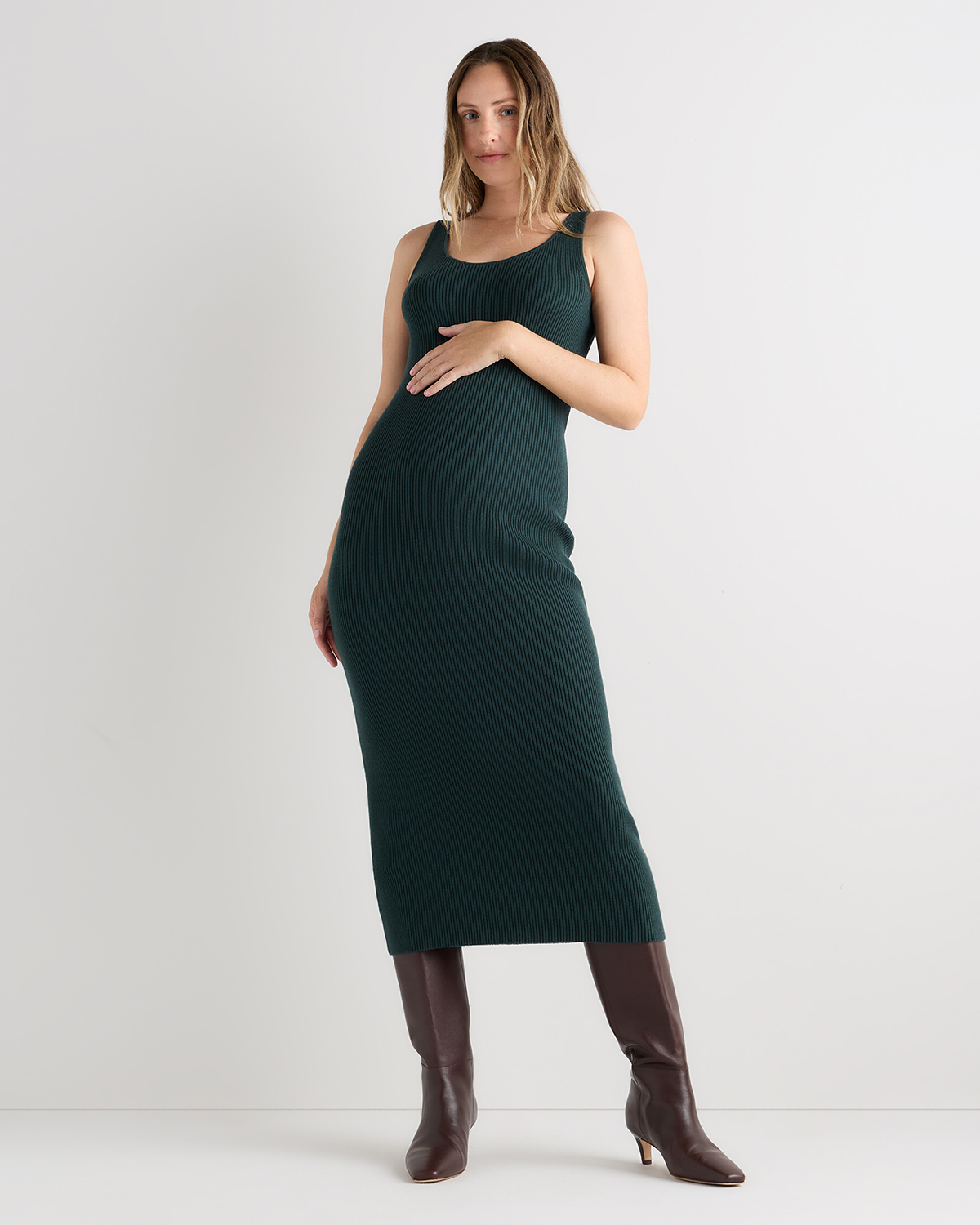 Lightweight Cotton Cashmere Maternity Fitted Midi Dress