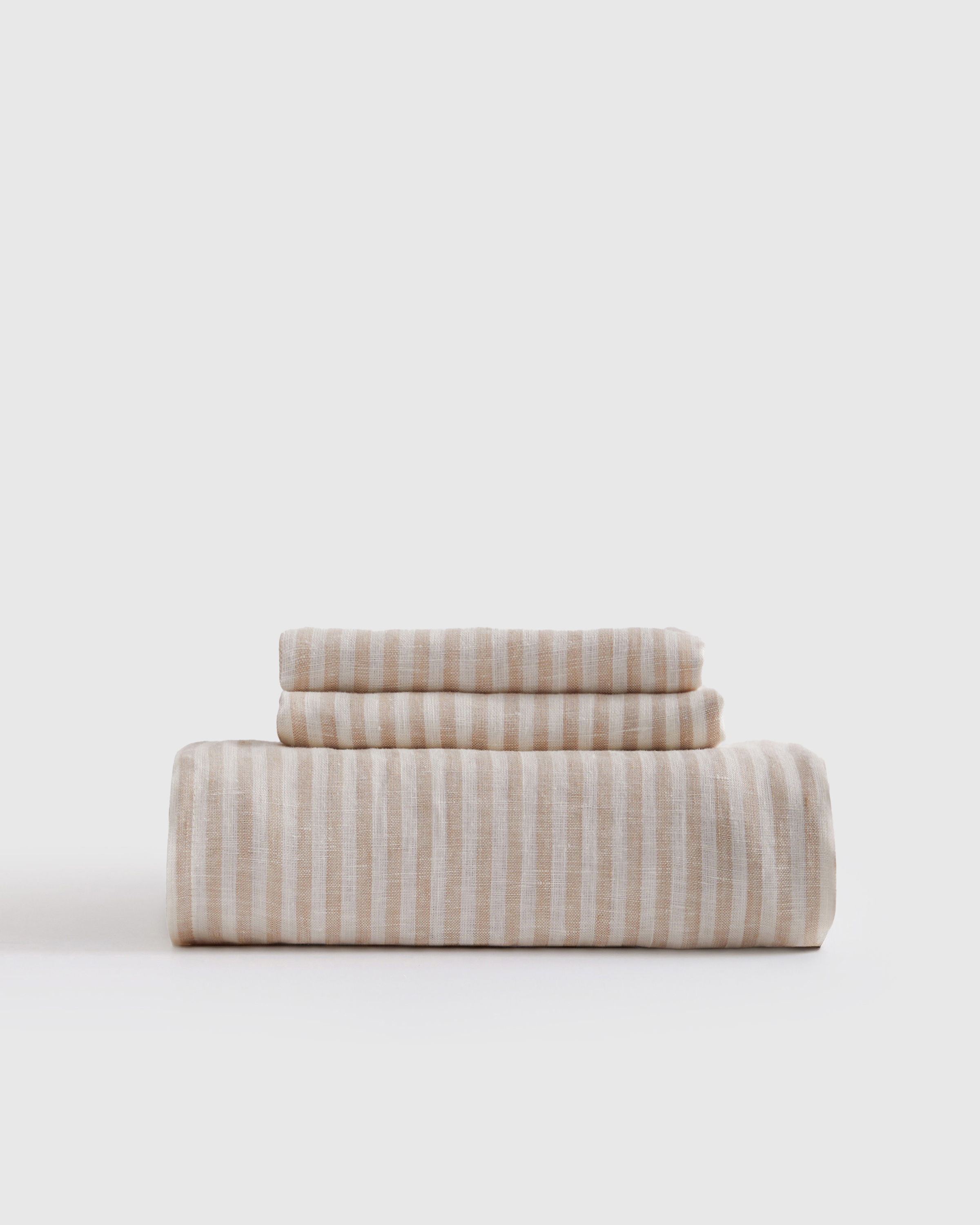 European Linen Stripe Fitted Sheet Set