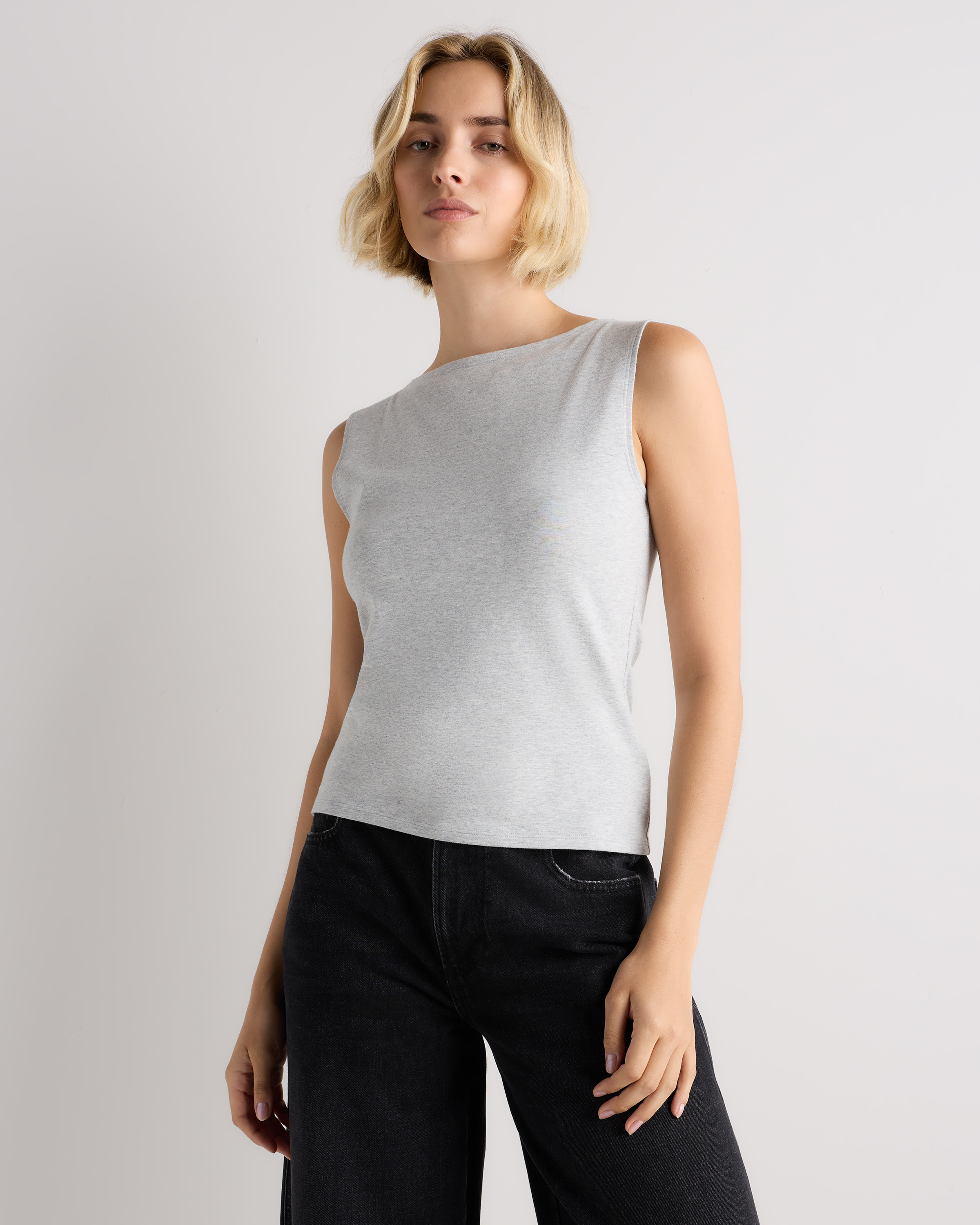 Stretch Cotton Jersey Boat Neck Tank