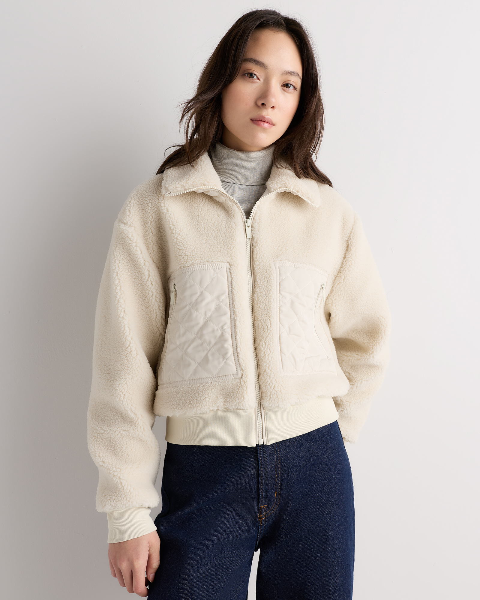 Sherpa Cropped Bomber Jacket