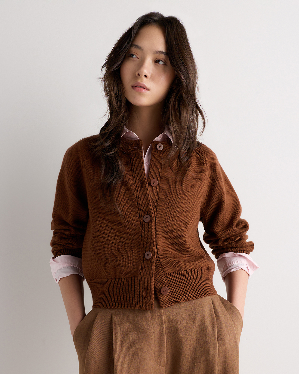 Australian Merino Wool Raglan Crewneck Cardigan