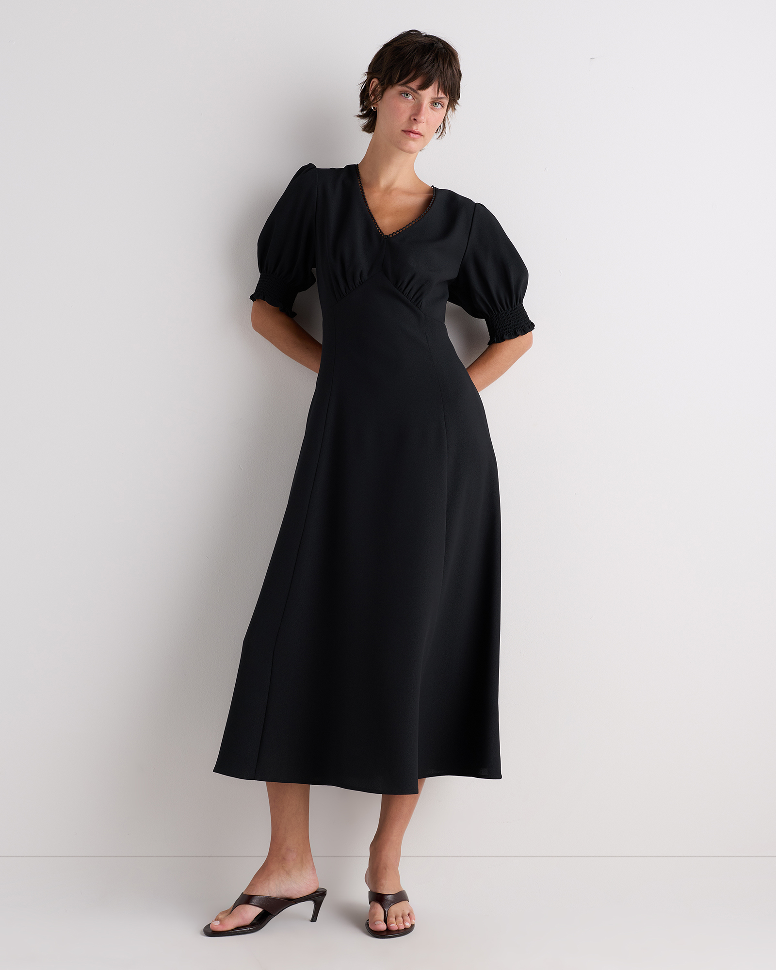 Matte Crepe Puff Sleeve Midi Dress