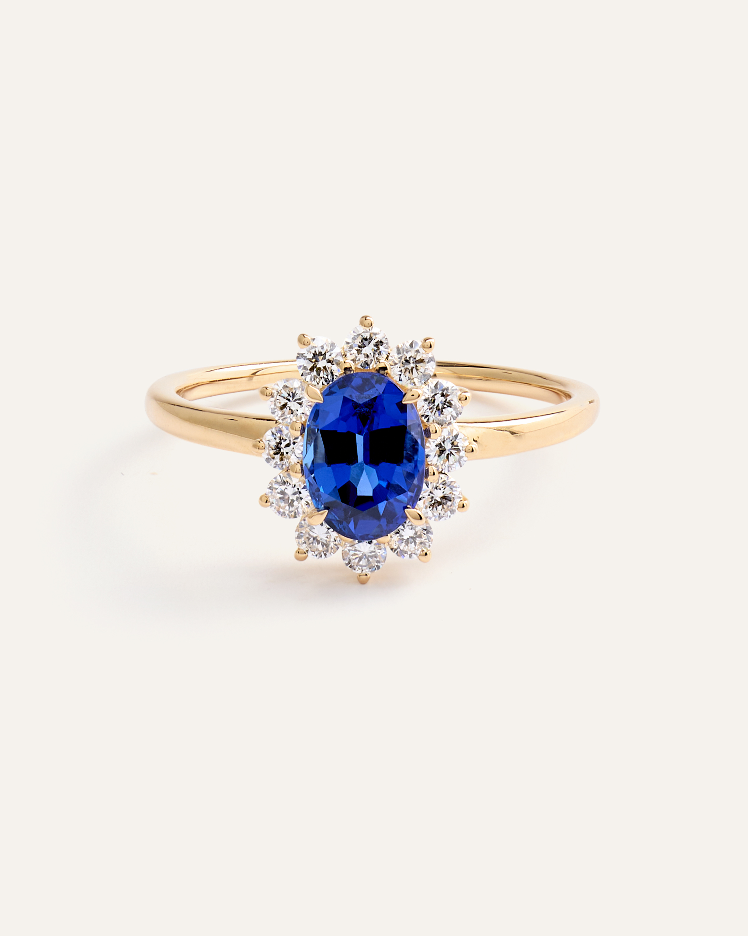 14K Gold Lab Grown Diamond and Blue Sapphire Halo Ring