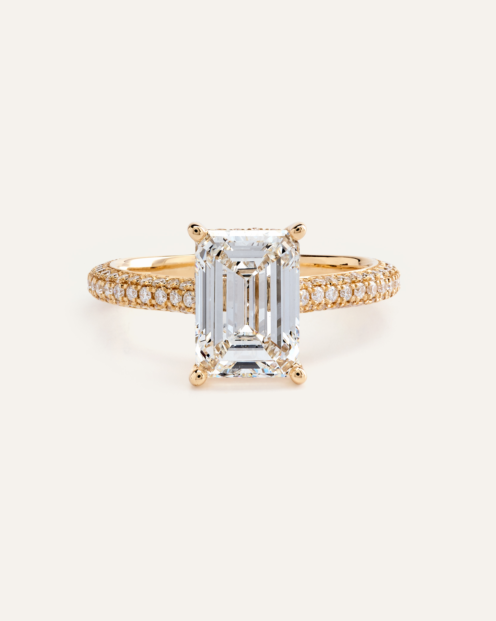 Lab Grown Diamond Emerald Pave Cathedral Engagement Ring - 3ct