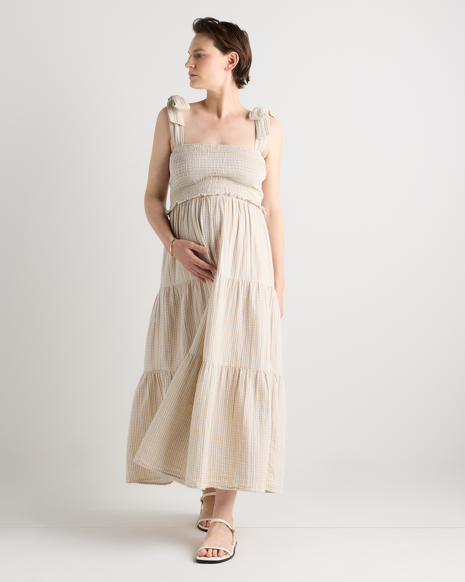 100% Organic Cotton Gauze Smocked Sleeveless Midi Dress