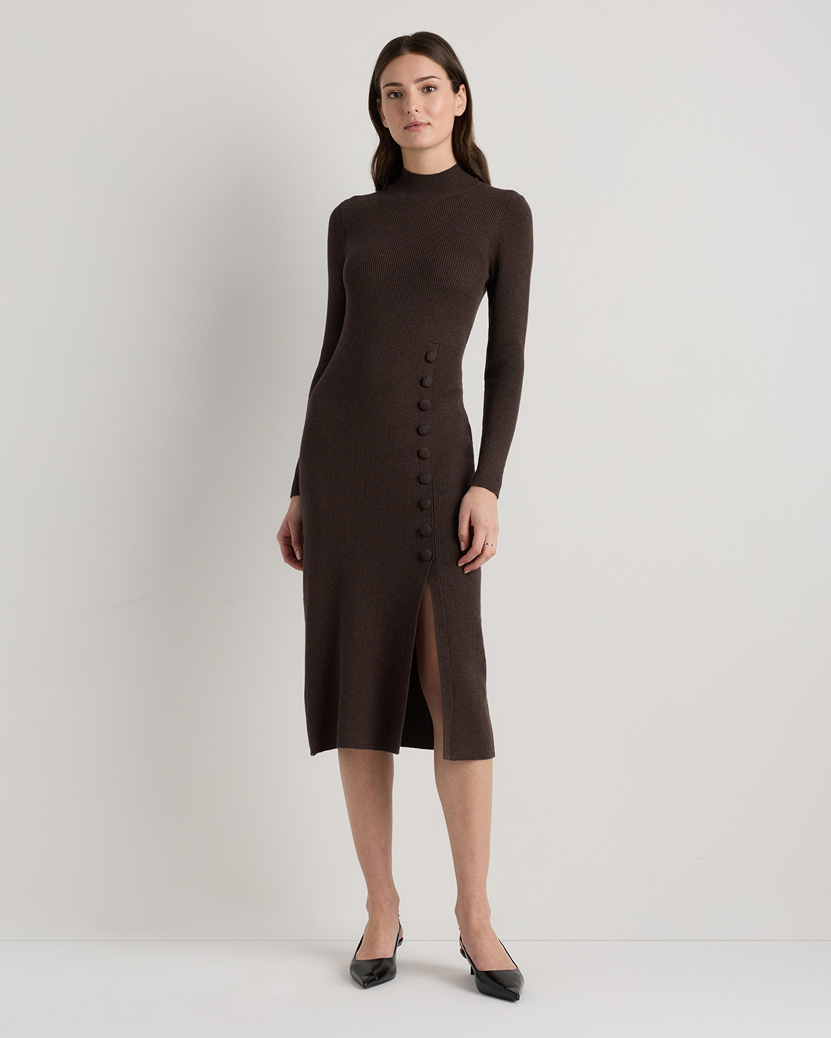 Cotton Cashmere Side Slit Midi Dress