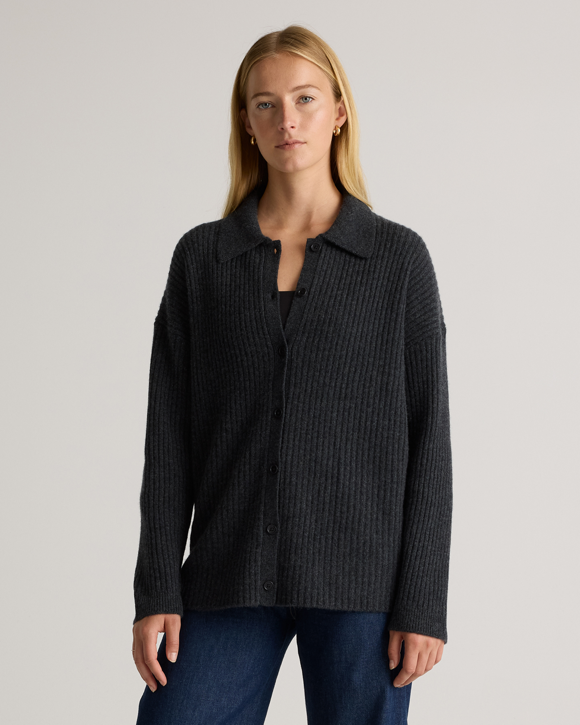 Mongolian Cashmere Wide-Rib Oversized Collared Cardigan