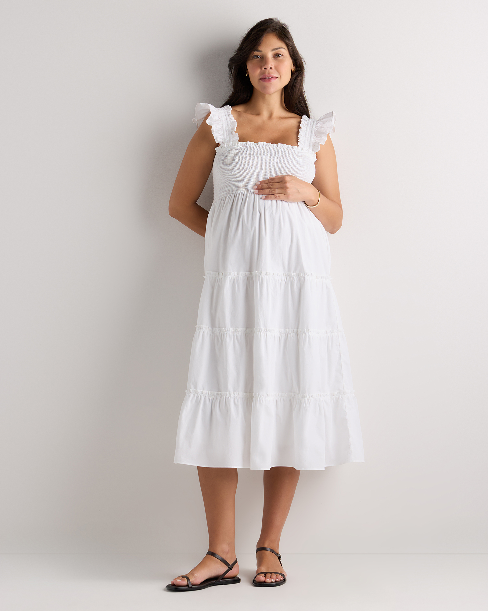 100% Organic Cotton Poplin Maternity Smocked Midi Dress