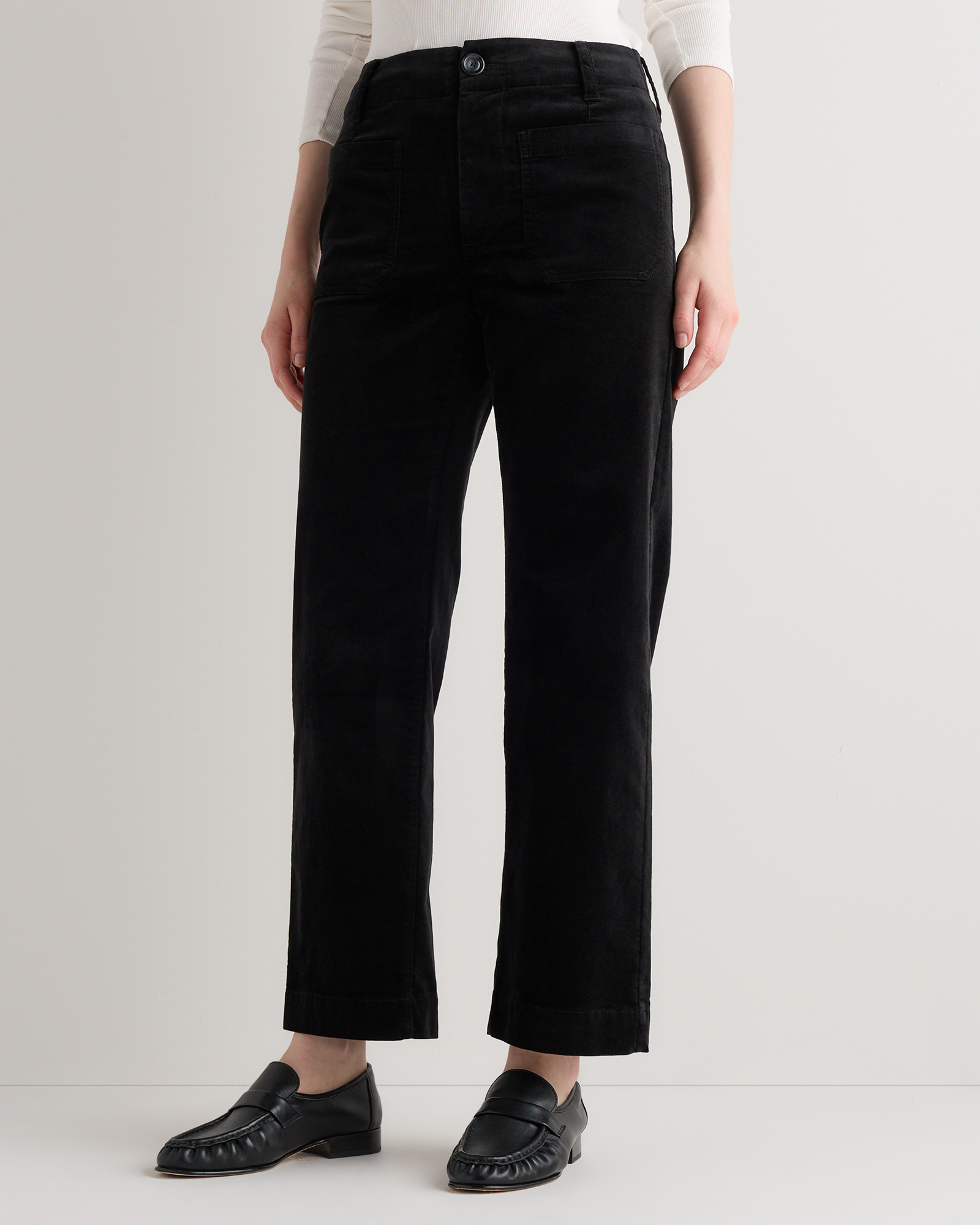 Stretch Velvet Patch Pocket Wide Leg Pants
