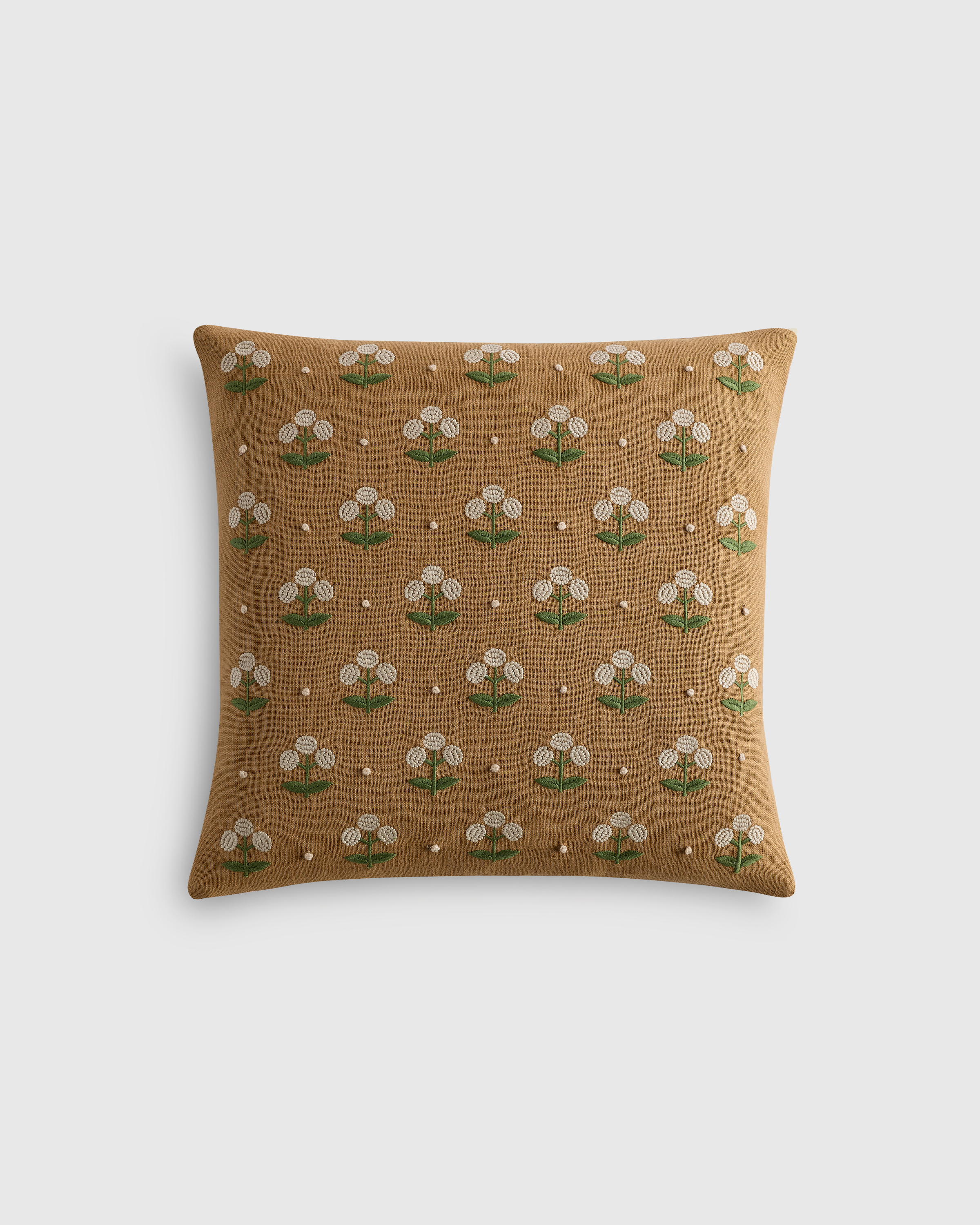 Embroidered Botanical Cotton Pillow Cover
