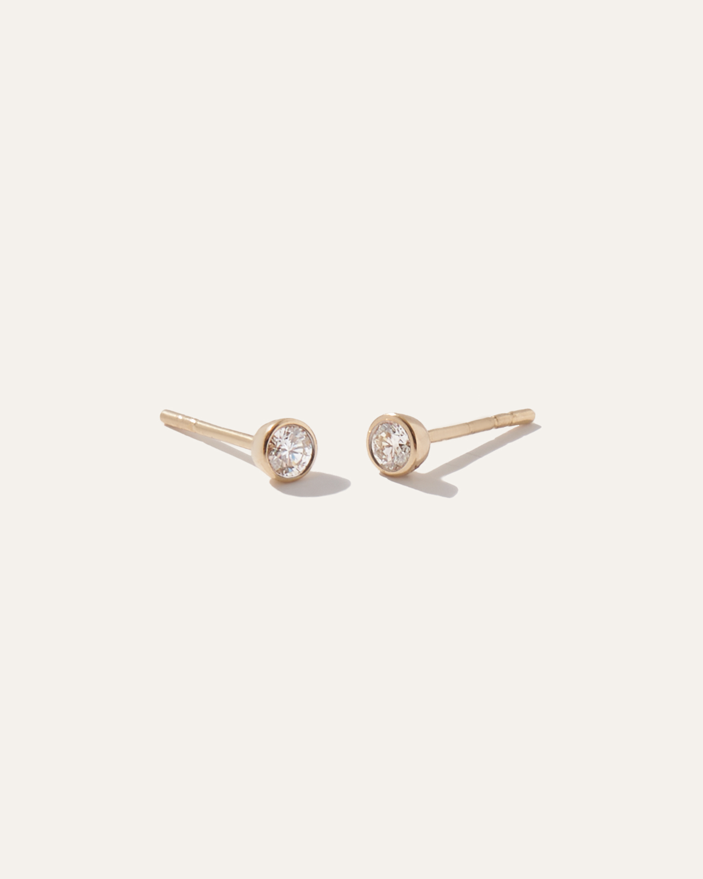 14K Gold Natural Diamond Tiny Bezel Studs