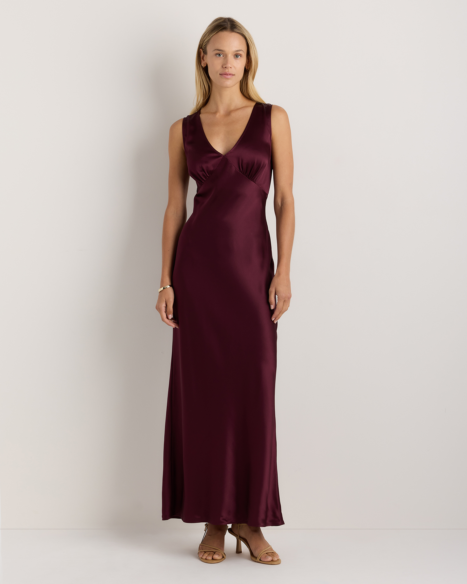 100% Washable Silk V-Neck Maxi Dress