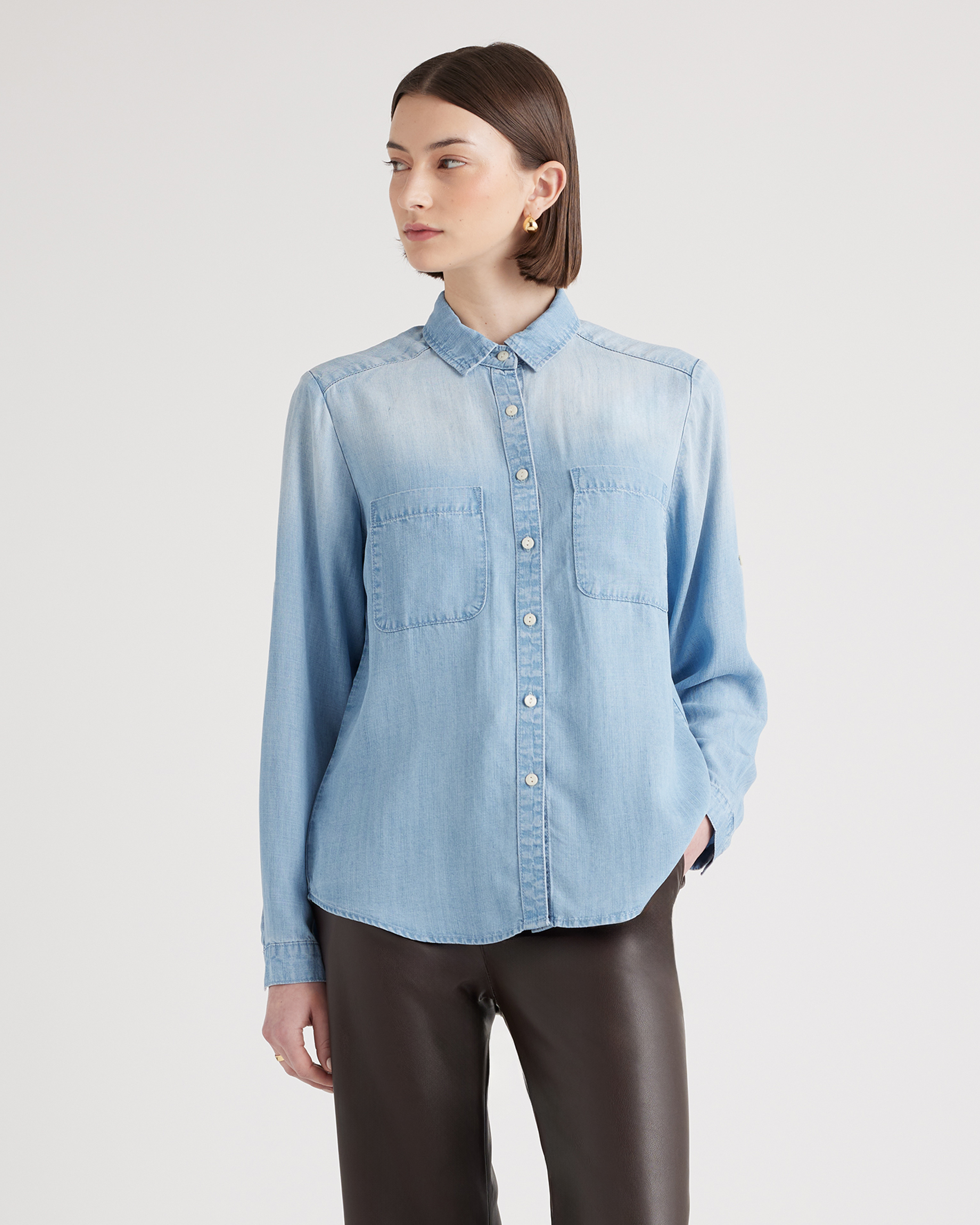 Chambray Tencel Long Sleeve Shirt