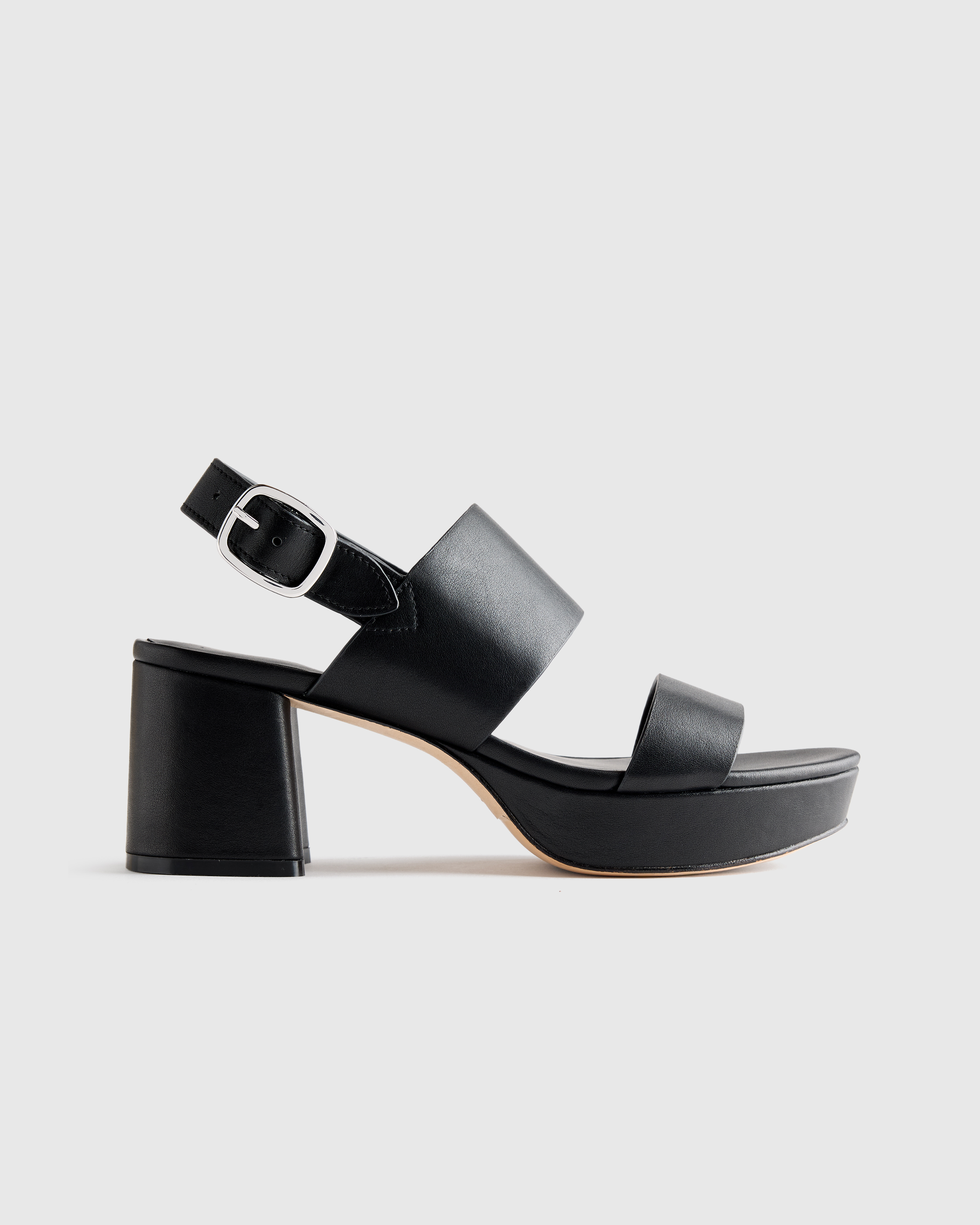 Italian Leather Double Band Block Heel Sandal