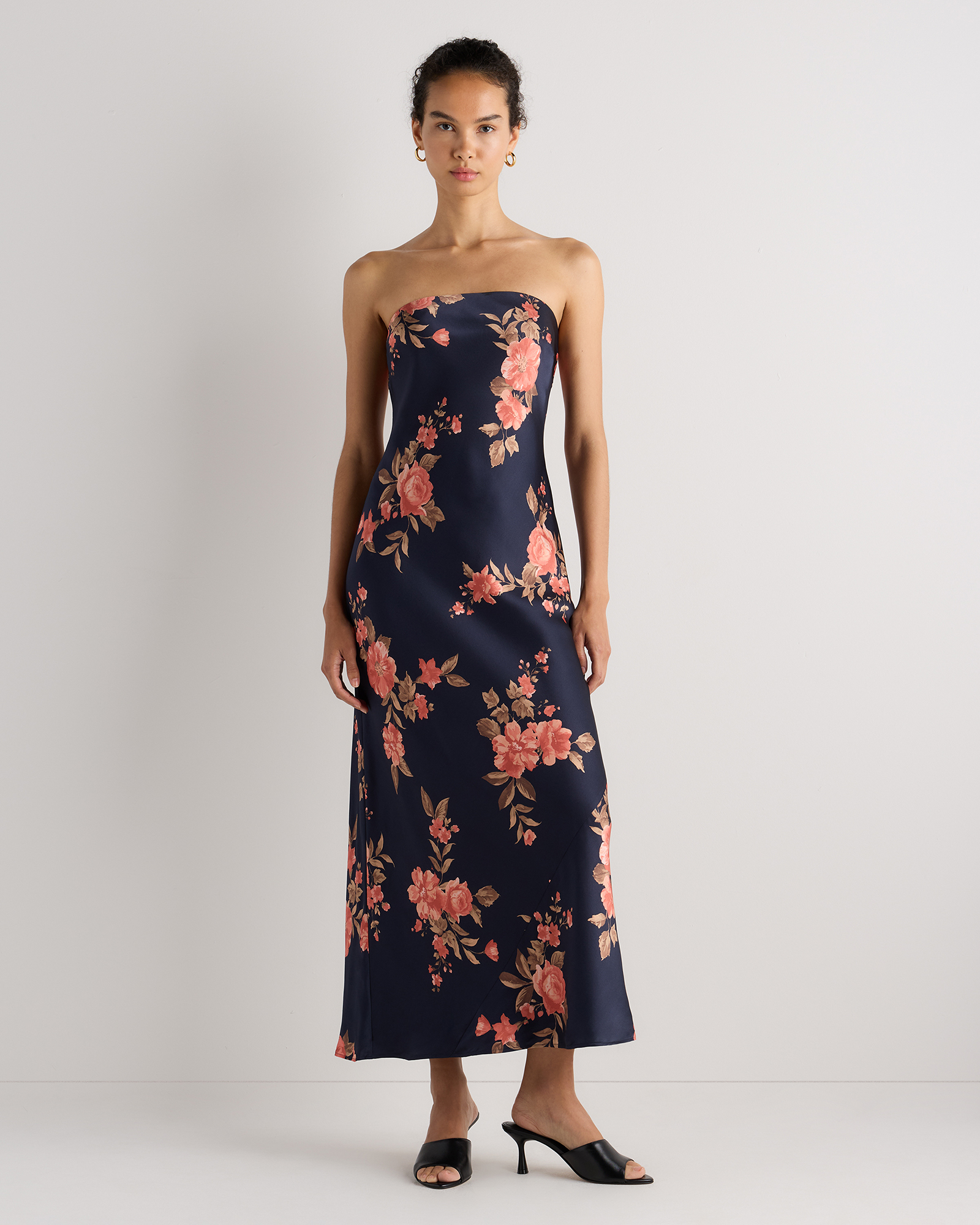 100% Washable Silk Strapless Midi Dress