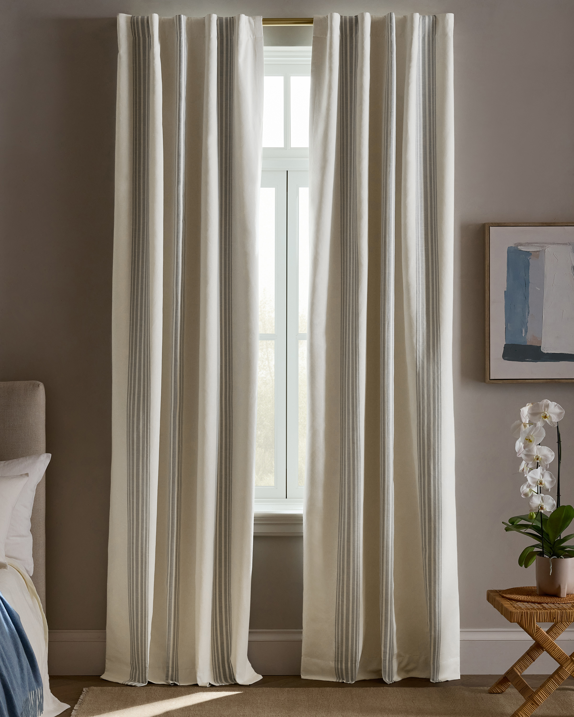 Coastal Stripe Linen Cotton True Blackout Curtain - Single Panel