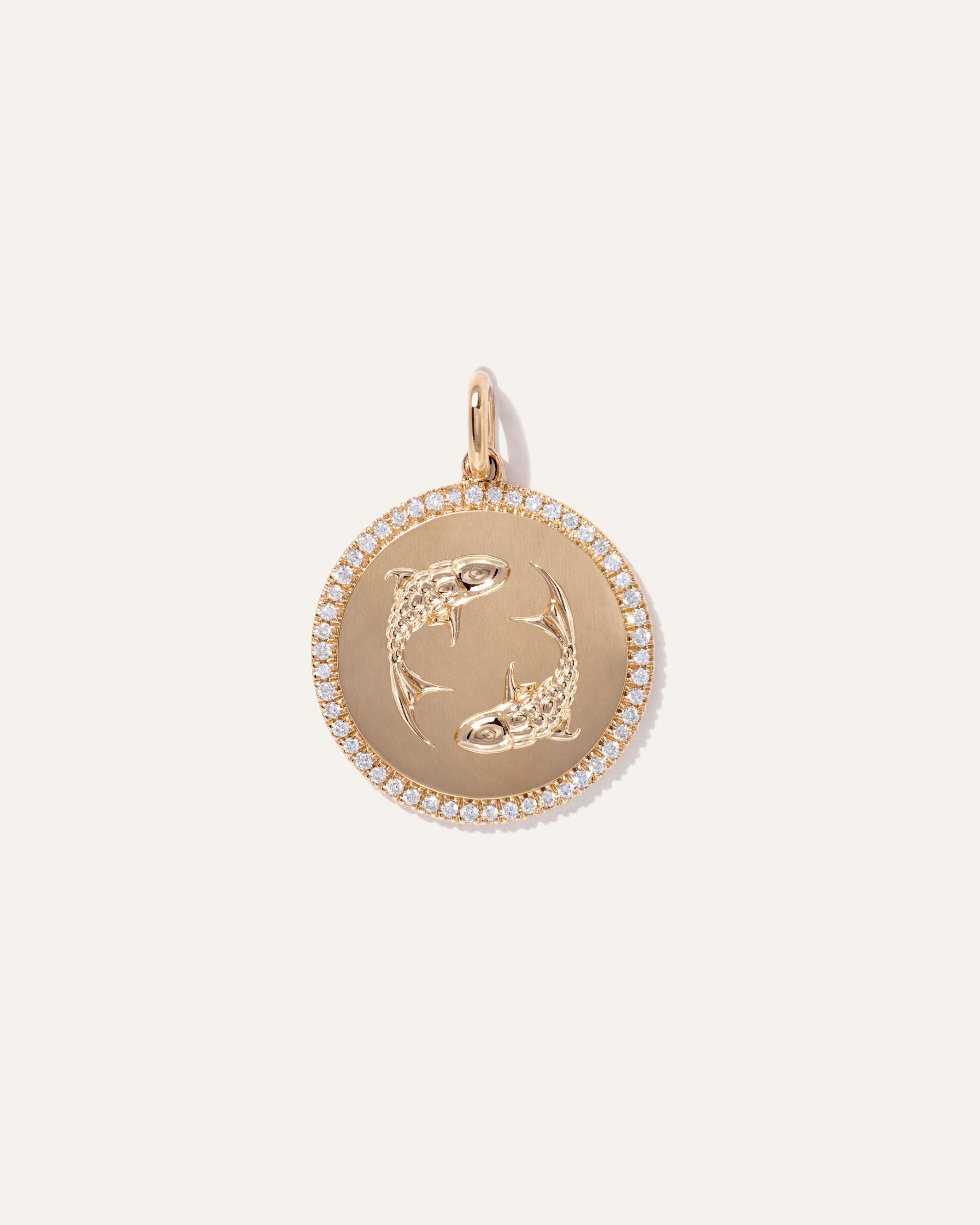 14K Gold Pave Zodiac Medallion Charm