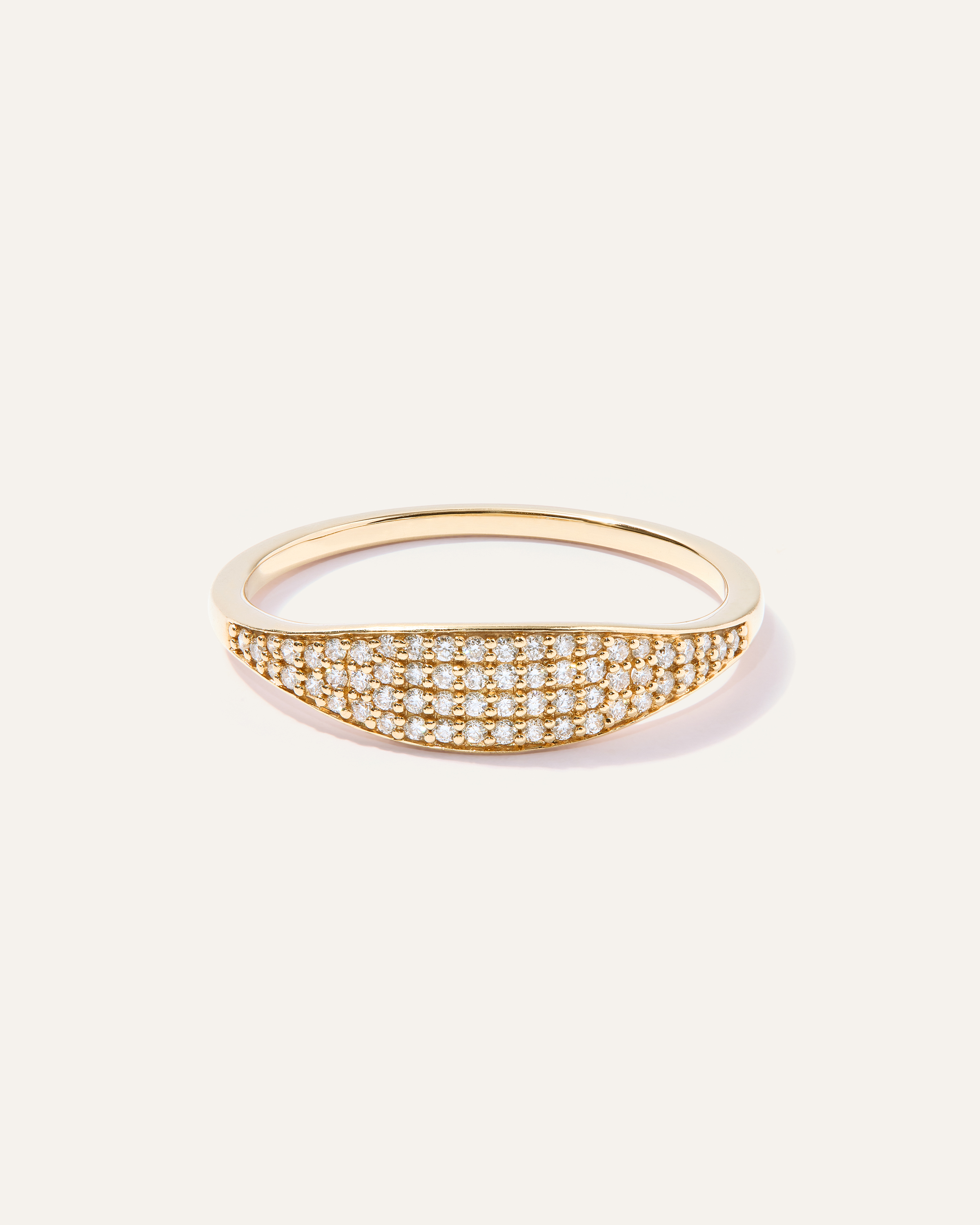 14k Gold Pave Slim Signet Ring