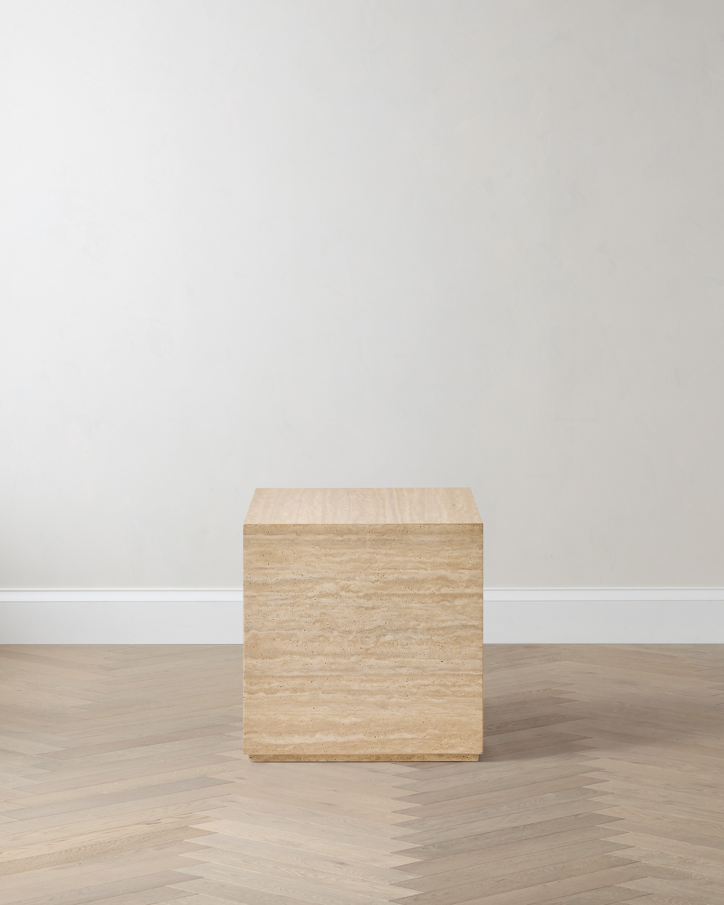 Travertine Plinth End Table