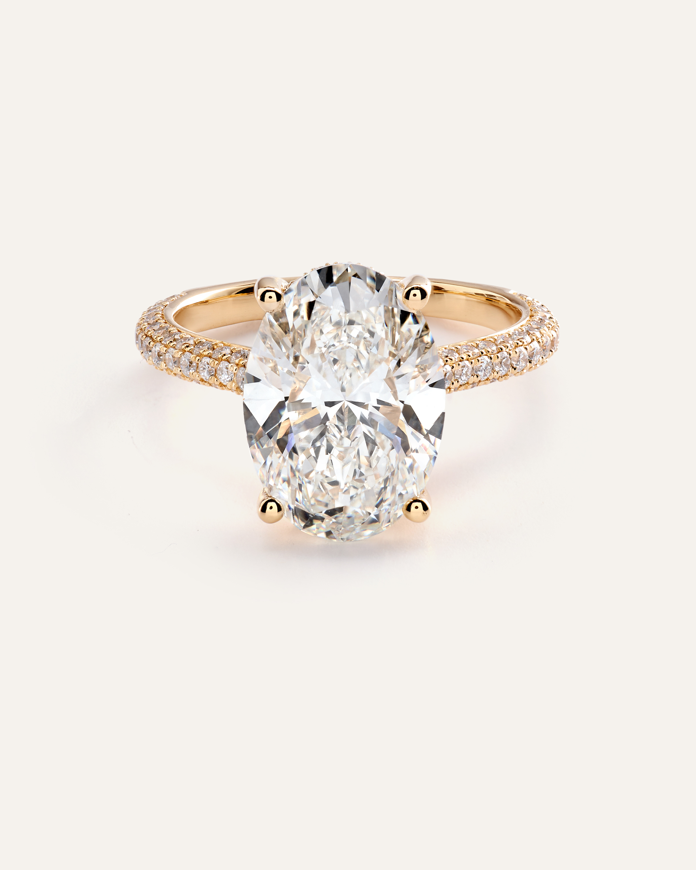 Lab Grown Diamond Oval Pave Cathedral Engagement Ring - 5ct