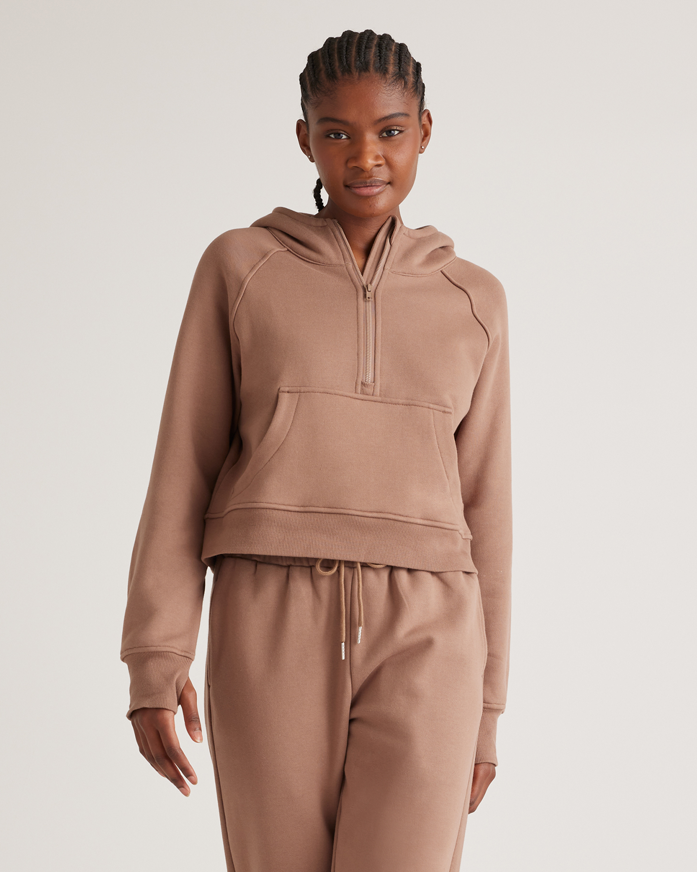 Organic Heavyweight Fleece Cropped Half Zip Hoodie