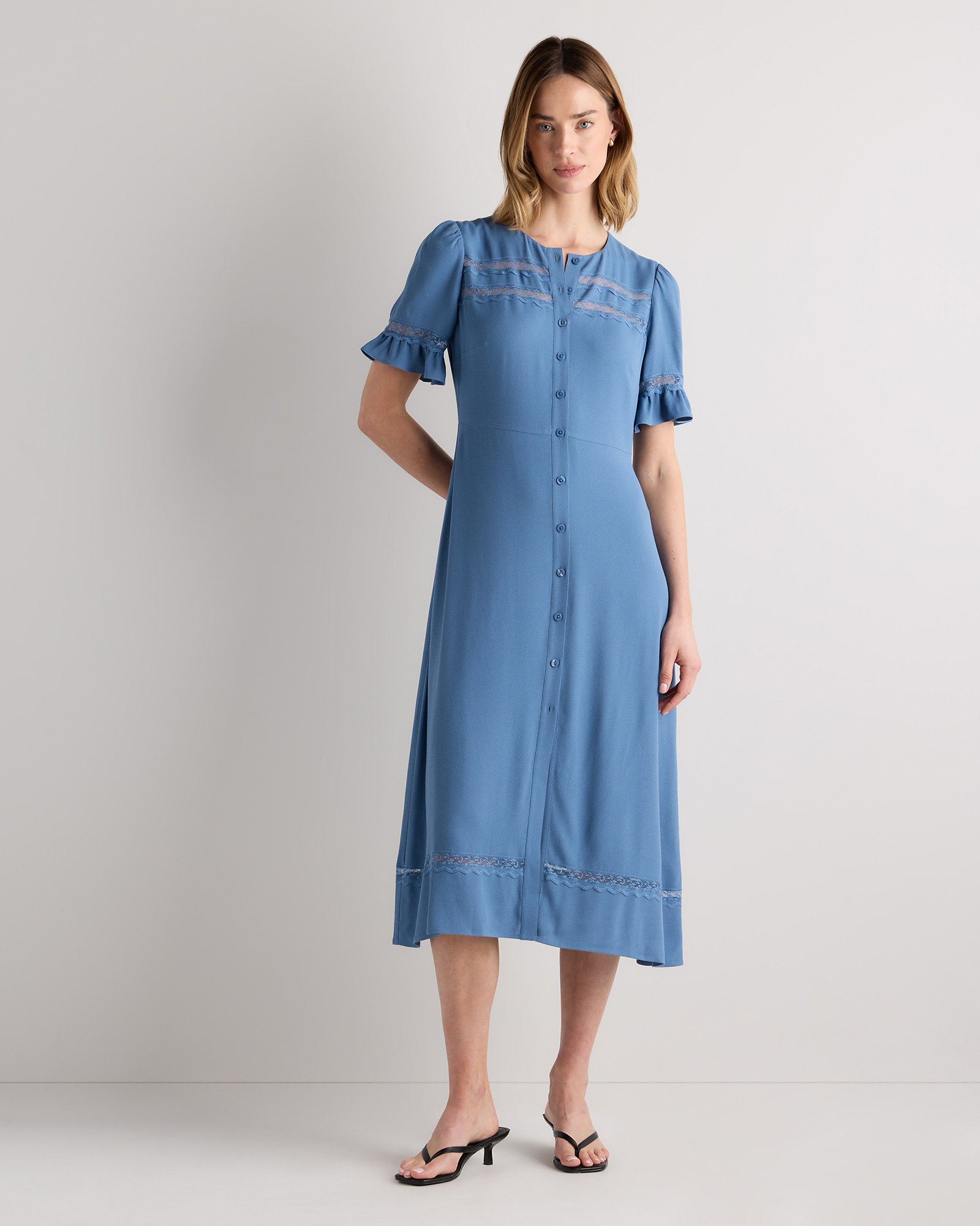 Lightweight Crepe Lace Inset Midi Dress