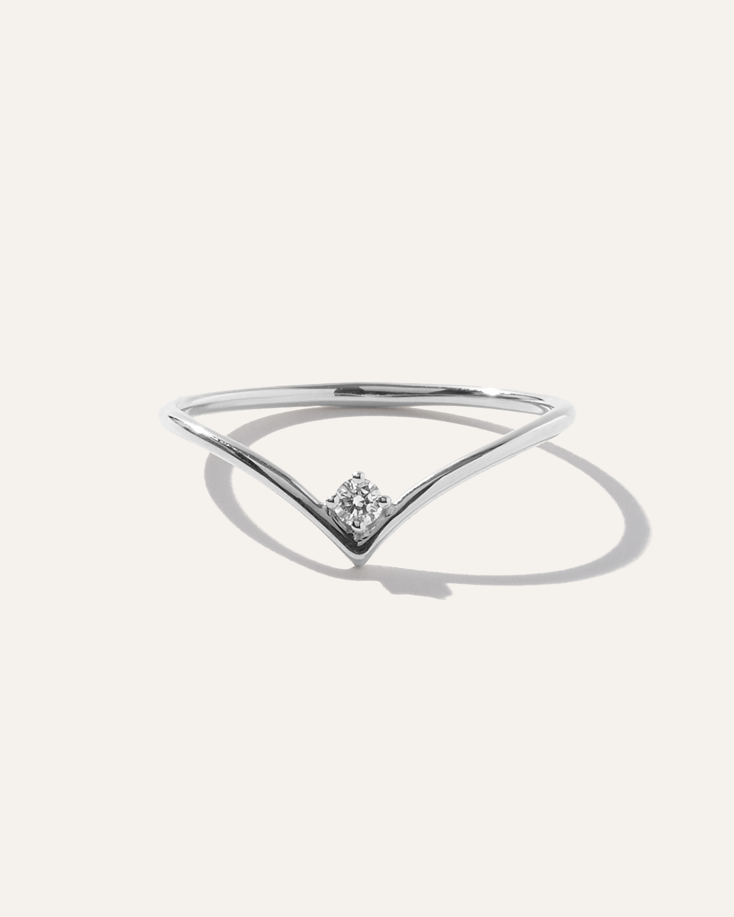 14K Gold Solitaire Diamond Chevron Ring