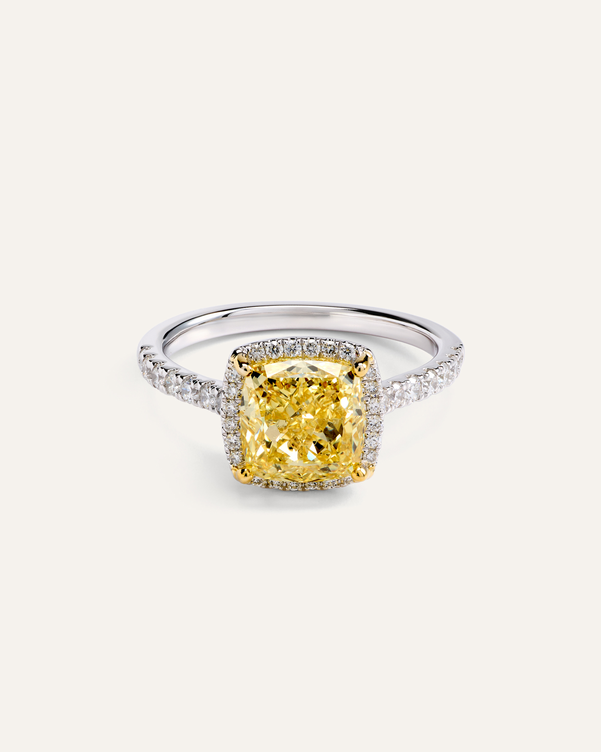14K Gold Yellow Lab Grown Diamond Cushion Halo Engagement Ring - 3ct