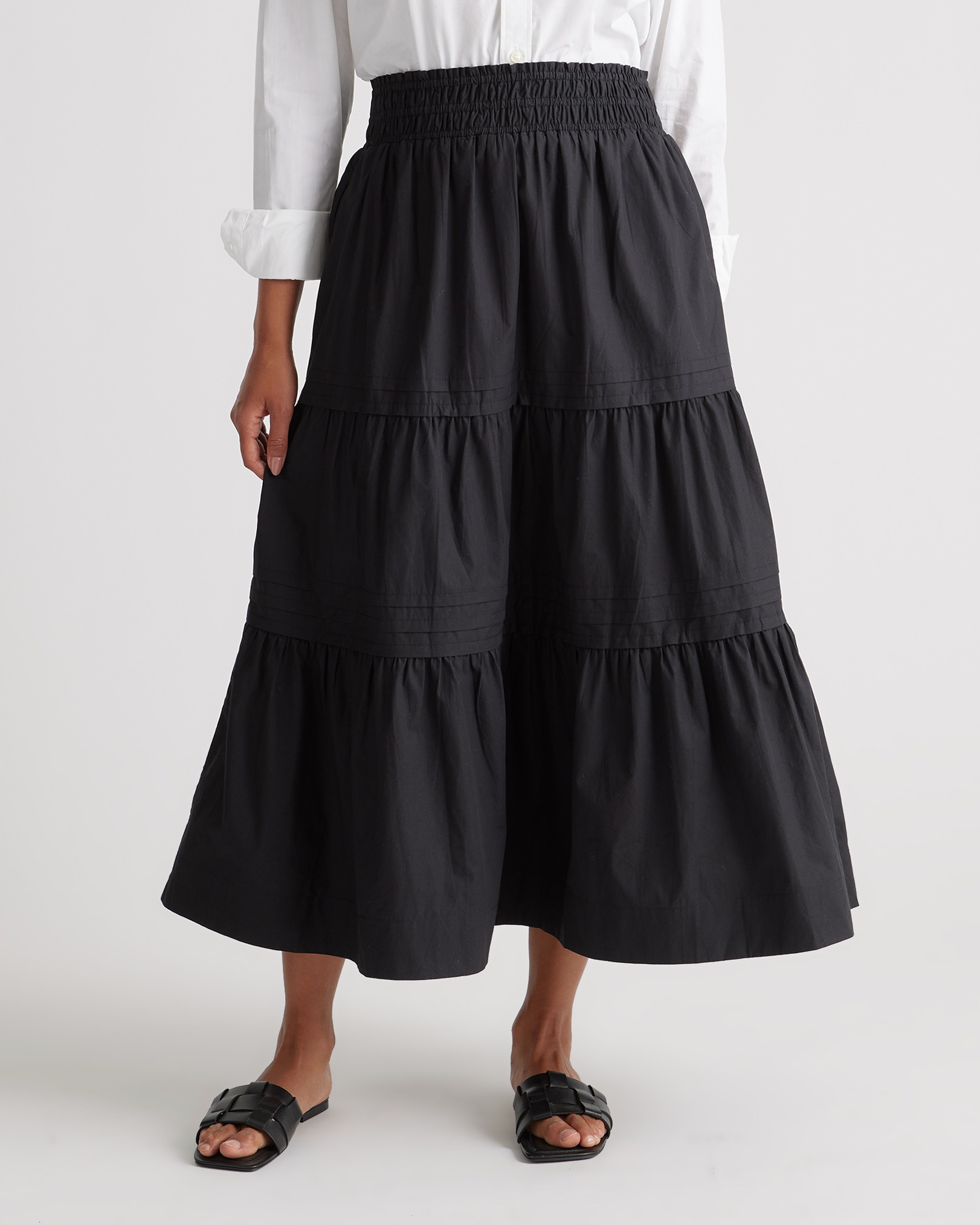 100% Organic Cotton Poplin Tiered Maxi Skirt