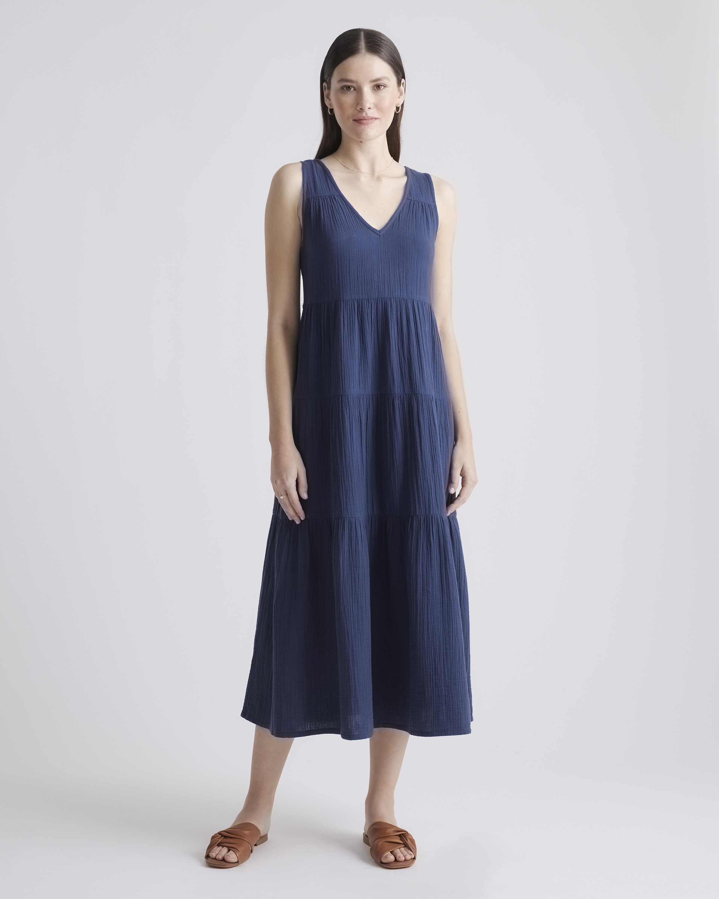100% Organic Cotton Gauze Tiered Maxi Dress